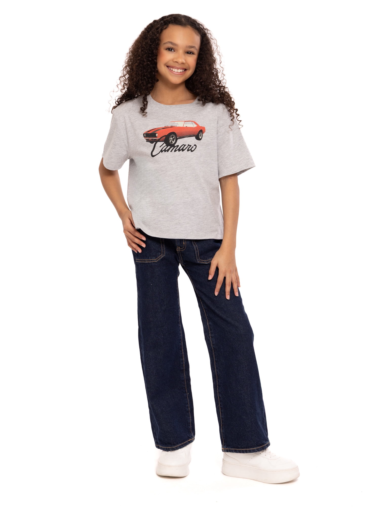 Camaro Girls Embellished Graphic Tee with Short Sleeves, Sizes 4-16