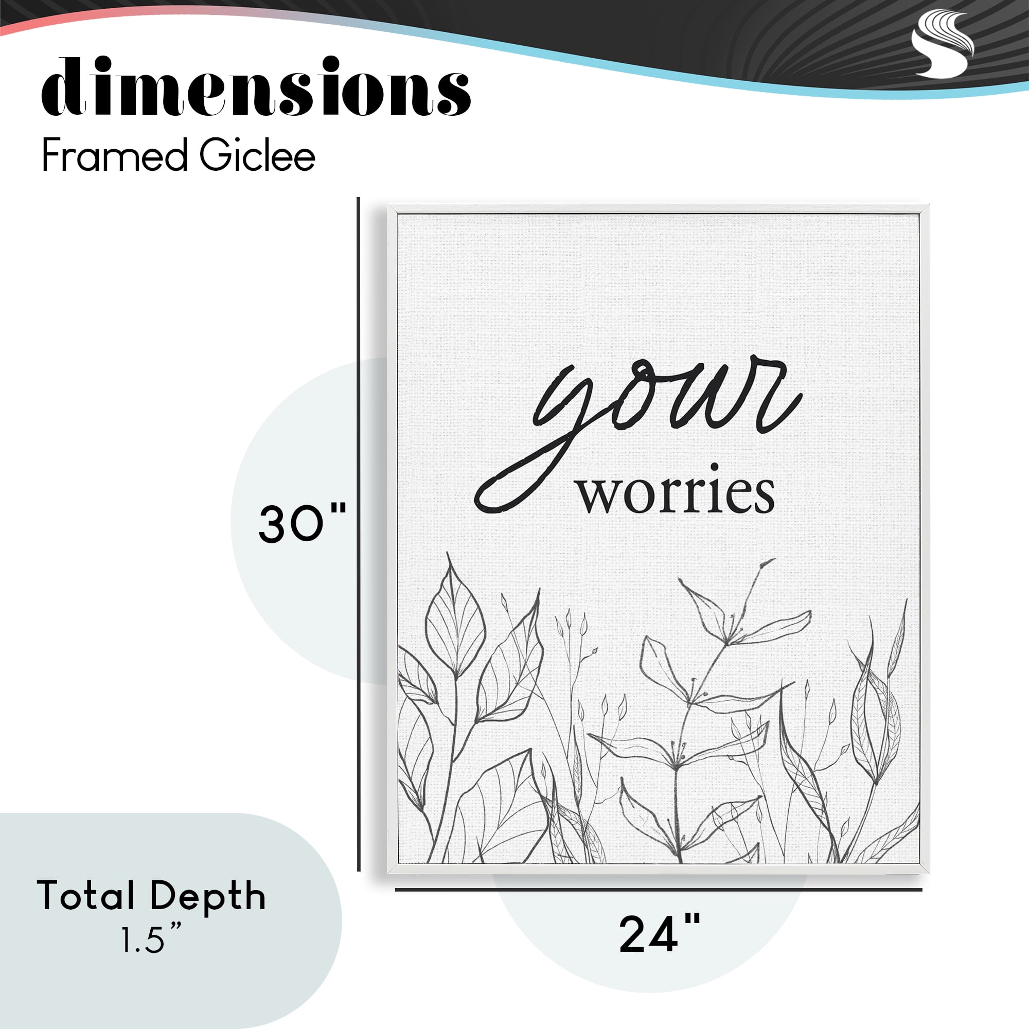 Your Worries Minimalist Leaves White Framed Giclee Art, design by Lettered and Lined