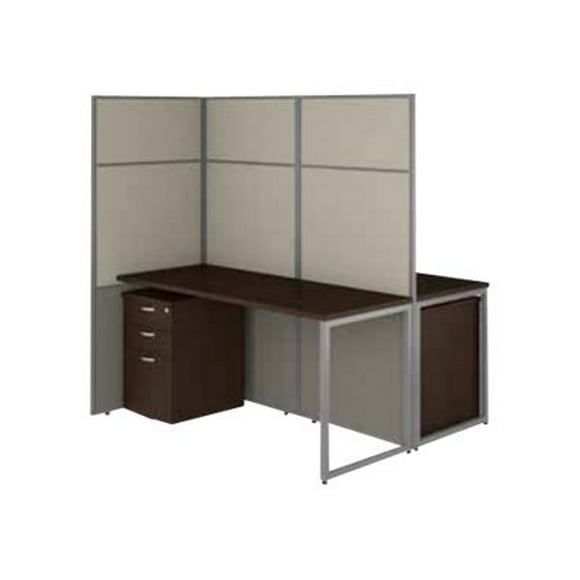 Bush Business Furniture Easy Office 60W 2 Person Cubicle Desk with File Cabinets and 66H Panels, Mocha Cherry