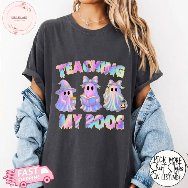 T-Shirt Enseignant Halloween, Enseignant Mon Boos T-Shirt, Enseignant Effrayant, Rétro Enseigner - Poivre - L