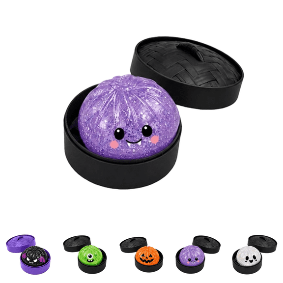 Halloween Ghost Dumpling Squishy, Elastic Stretch Fidget Stress Balls with Steamer, Office Desk Decompression Toy for Halloween & Birthday Purple