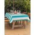 thumbnail image 3 of Outdoor Tablecloth with Umbrella Hole for Patio/Picnic/Party/Camping, Teal Aqua Stripes Waterproof Table Cloth Rectangle Table Cover Washable, Vertical Waves Coastal Abstract Minimalist (60"x 102"), 3 of 9