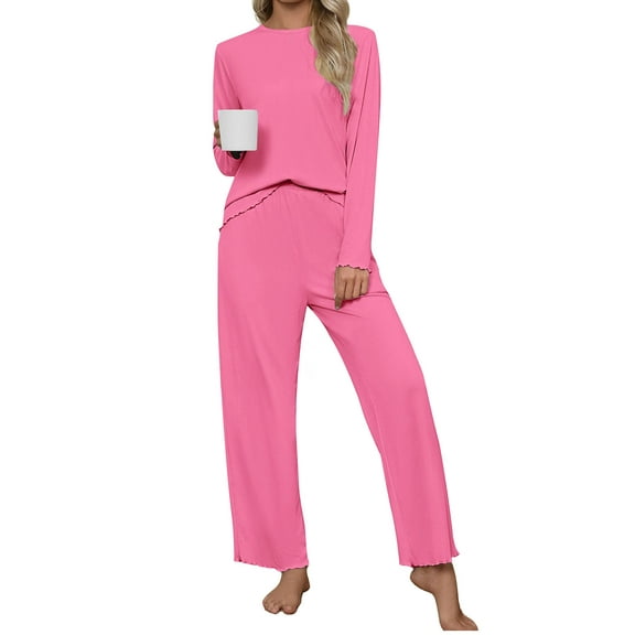 UVN Fall Womens 2 Piece Pajamas Set Loungewear Long Sleeve Tops and Pants Soft Lounge Sets