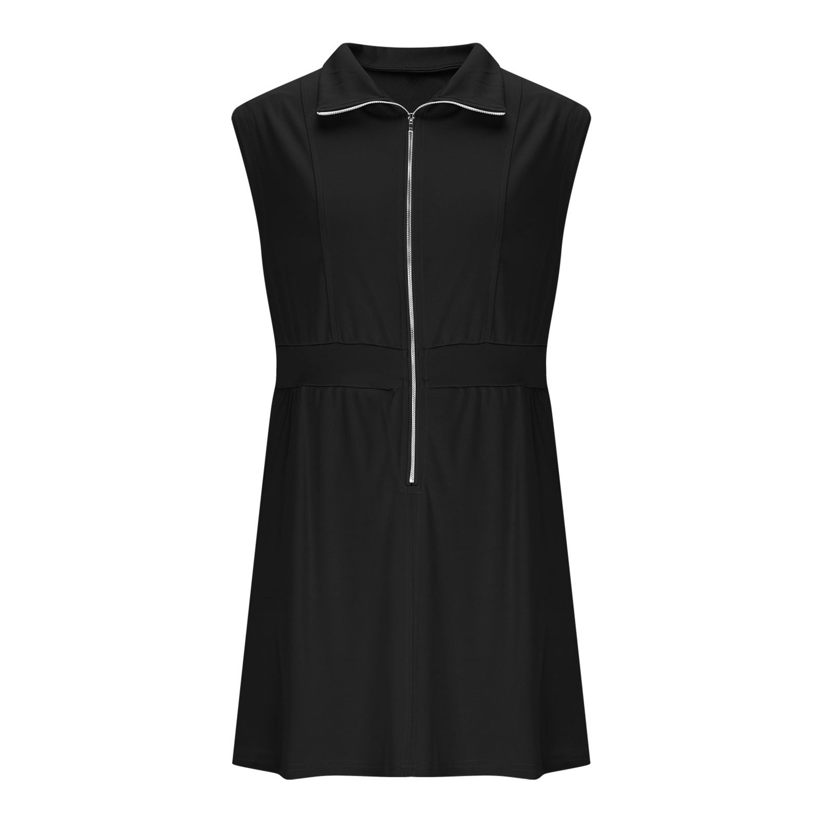 Womens Half Zip Sweatshirt Dresses Summer V Neck Sleeveless Workout Dress Casual Smocked Midi Dress Tennis Dresses