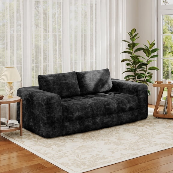 Erinnyees 76'' Chenille Cloud Sofa Couch for Living Room, Loveseat Sofa with Wide Armrest and 2 Back Support, No Assembly Required Soft Sofa, Black