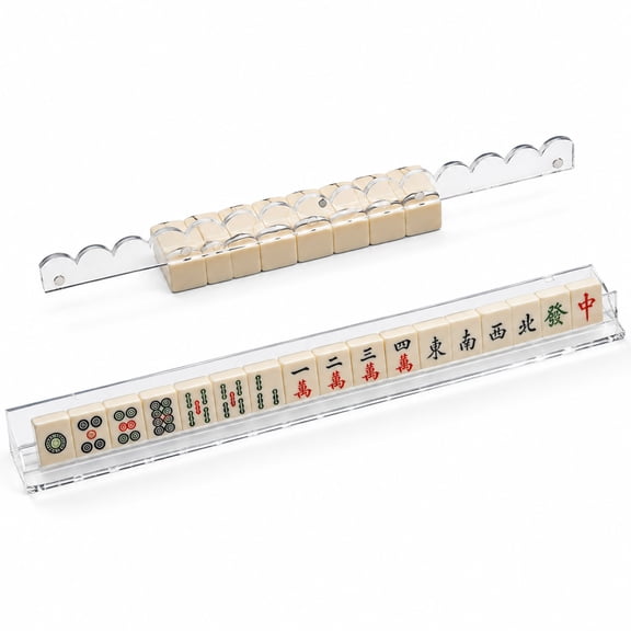 JWGIETK 1-Piece Clear Acrylic Mahjong Rack with Detachable Pusher for Mahjong Games