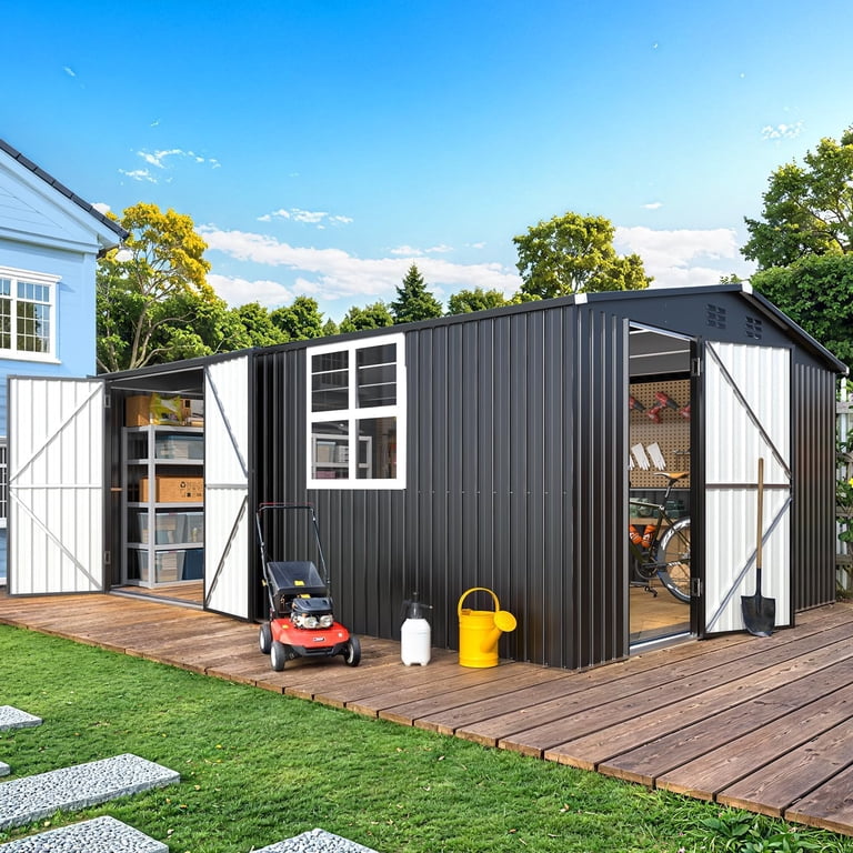 YODOLLA 16 x 12 Ft Metal Outdoor Storage Shed with Side & Front
