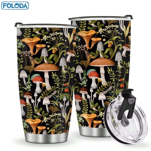 Foloda Vintage Mushroom Botanical Insulated Stainless Steel Tumbler 20 oz Travel Cup