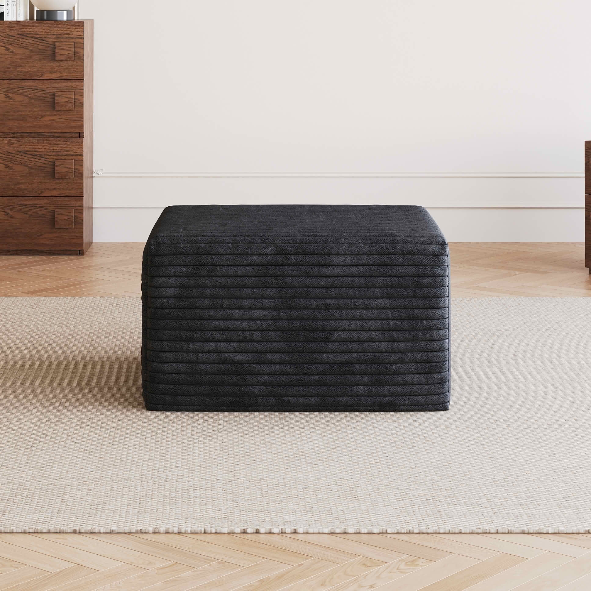 MAYEERTY Plush Corduroy Sofa Ottoman, No Assembly Required, Black