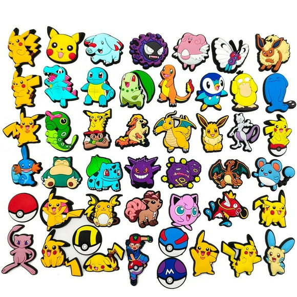 9/10/18/27/47Pcs Cartoon Pokemon Shoe Charms for Crocs Jibits Bubble Slides Sandals PVC Shoe Decorations Accessories For Teens 47PCS