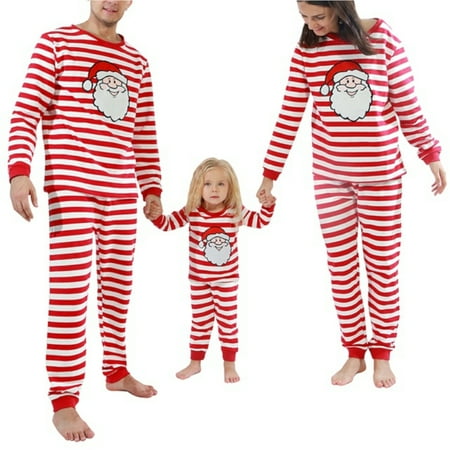 

Fymall Christmas Family Matching Santa Claus and Striped Print Pajamas Suit Two-piece Pajamas Homewear Nightwear for Mom Bad Kid Baby