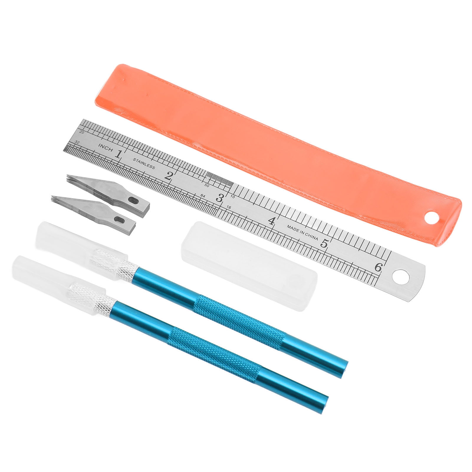 DIYSELF 1Pcs Hobby Knife with Safety Cap and Ruler and 20pcs Craft Knife Blades for Crafting Blue