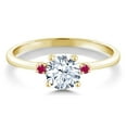 thumbnail image 2 of Gem Stone King 10K Yellow Gold White Created Sapphire and Red Ruby Solitaire Engagement Ring for Women (1.03 Cttw, Round 6MM, Gemstone September Birthstone, Size 5), 2 of 6