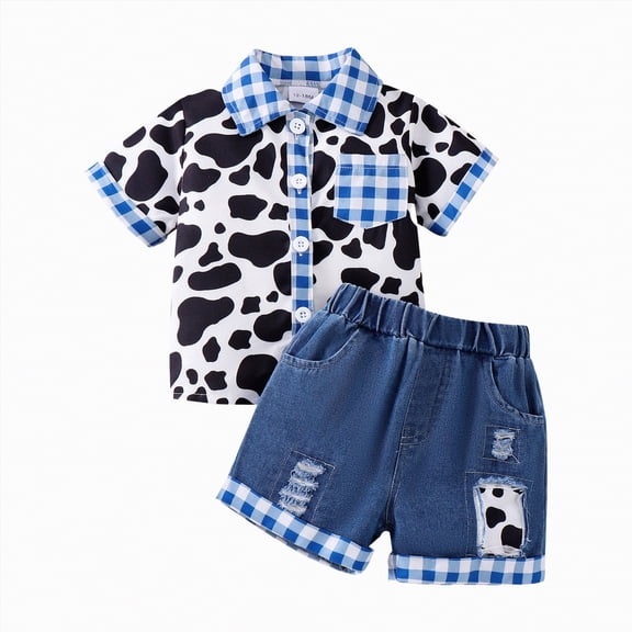 Toddler Boy Clothes Boys Summer Kids Spring Cotton Button Down Prints Short-sleeved Training 3 6 12 18 24 Months 3T Baby Outfit Set Tank Tops And Shorts With Pockets 2-Piece