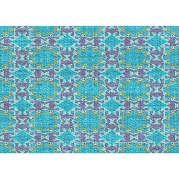 Ahgly Company Machine Washable Indoor Rectangle Transitional Bright Turquoise Blue Area Rugs, 7' x 9'