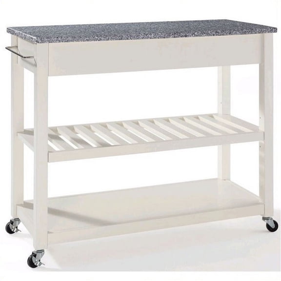 Kingfisher Lane Kitchen Cart Island Solid Granite Top in White