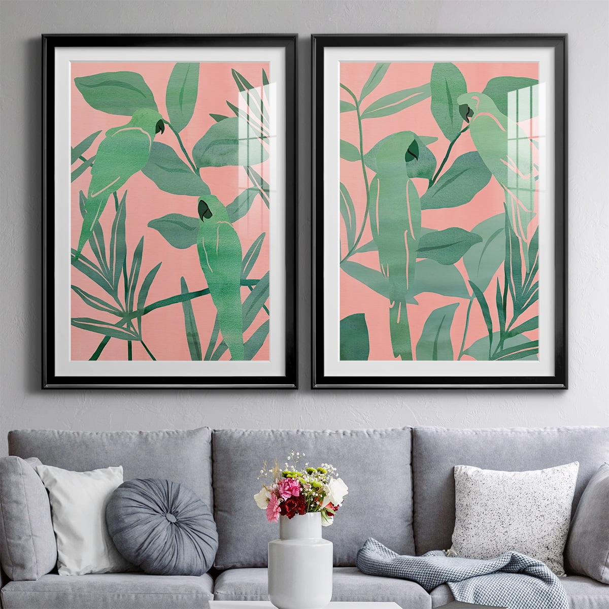Wexford Home Pink and Green Birds of Paradise I Premium Framed Print, 18.5" x 24.5" - Ready to Hang, Black (Set of 2)