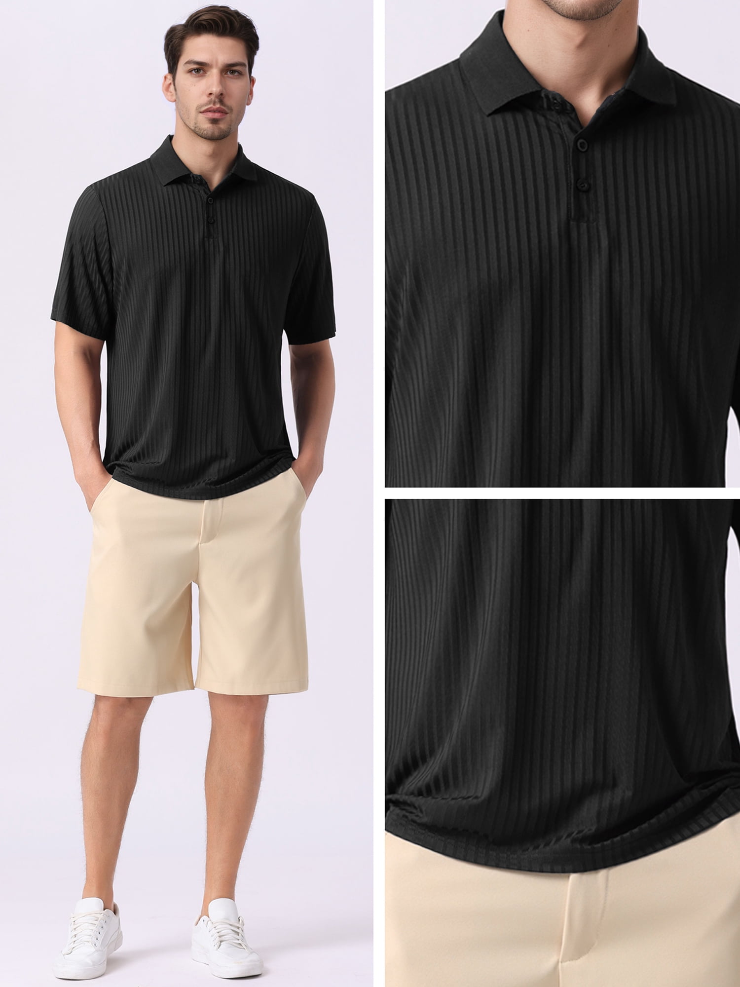 DARING DIVA Men's Ribbed Slim Fit Short Sleeves Casual Golf Polo Shirt XXL Black