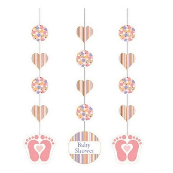 Baby Shower 'Tiny Toes Pink' Hanging Cutout Decorations (3ct)