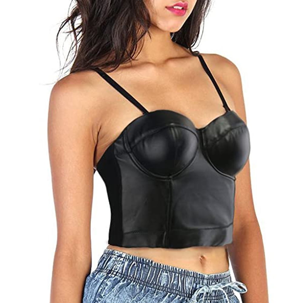 black leather bustier