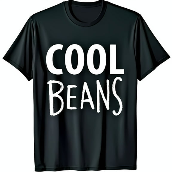 Men s Black Neck T-Shirt with Handwritten COOL BEANS Design