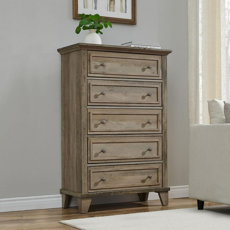 GARVEE Vintage 5 Drawer Dresser Grey