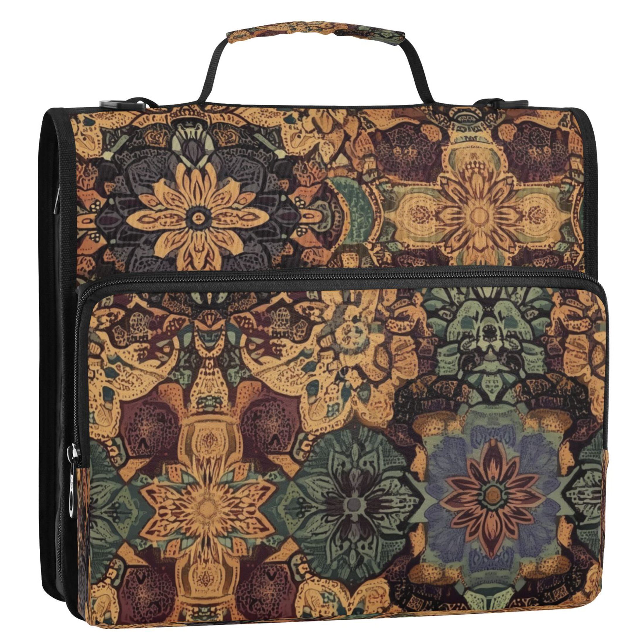 YAZAOO Zipper Binder trapper keeper Documents Organized Design Golden Mandala Mosaic Printed