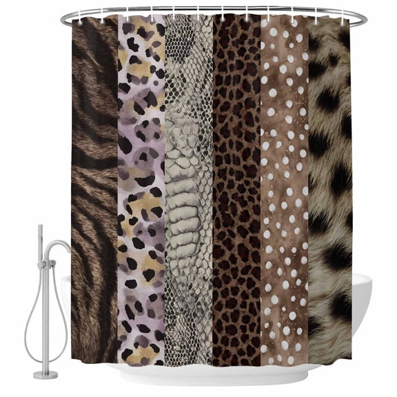 Animals Printed Striped Shower Curtain Set - 48" x 72" Washable Bathtub Curtain with 12 Hooks, Country Leopard Zebra Textured Waterproof Fabric Stall Shower Curtains for Bathroom/Bathtub Décor
