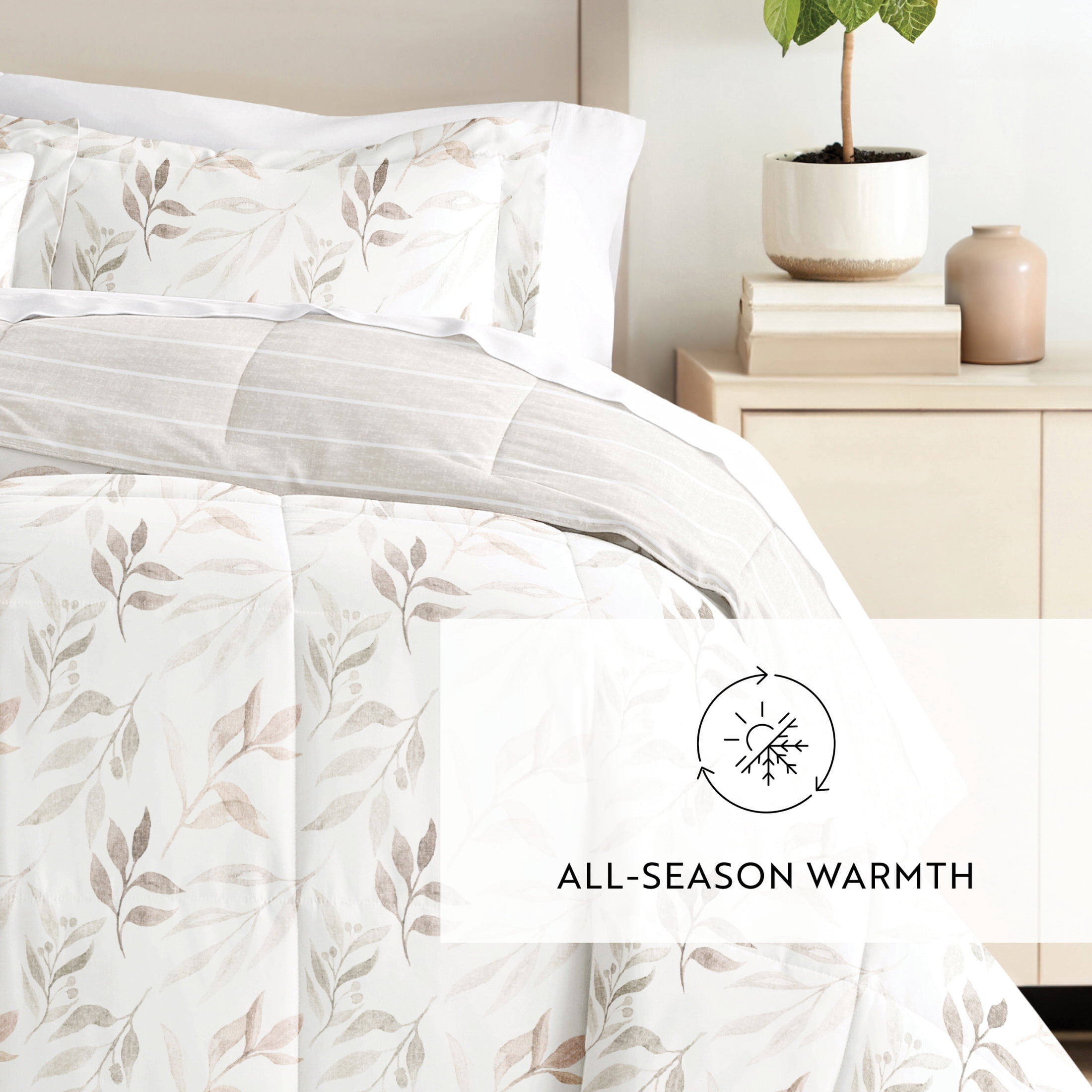 All Season Ultra Soft Comforter Set Lightweight Bedding in Foliage Stripe for King/Cal King by Comfort Canopy