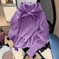 thumbnail image 4 of TEAJOPSUU Women's Ruffle Hem Hoodies Long Sleeve Bow Drawstring Hooded Sweatshirts Casual Pullover Fall Sweatshirts Purple, 4 of 6