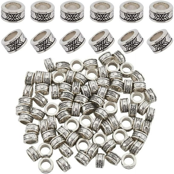 DIY 1 Box 100Pcs 8mm Alloy Spacer Beads Silver Large Hole Loose Bead Bulk Tibetan Style Antique Metal Round Column European Rondelle Beads for Jewelry Making Necklace Bracelets Beading Supplies DIY