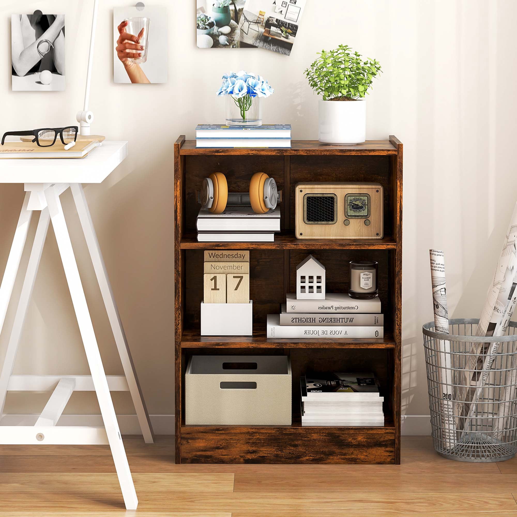 Costway 3-Tier Bookcase Open Multipurpose Display Rack Cabinet with Adjustable Shelves