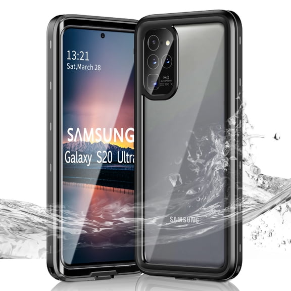 Janazan for Samsung Galaxy S20 Ultra Clear Waterproof Protective Case with Screen Protector-Black