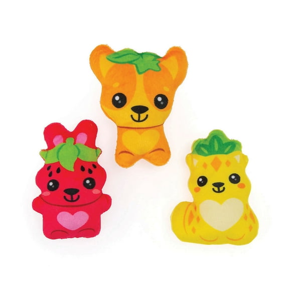 Fun Express Flat Kawaii Stuffed Cute Fruit Animals - 12 Pieces
