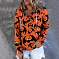 thumbnail image 2 of Sudaderas con capucha informales para mujer, sudadera de manga larga con estampado de Halloween de otoño, jersey con cordón y botones, blusa superior con bolsillo Fridja  fjkfkj5456, 2 of 8