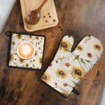 thumbnail image 5 of Yellow Brown Green Leaf Sunflower Pattern Kitchen Oven Mitt and Pot Holder Sets 2 Pcs for Baking, Cooking and Grilling, Heat Resistant Up To 392 °F, 5 of 7