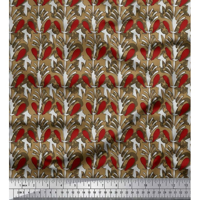 Soimoi Polyester Crepe Fabric Leaves & Floral Block Decor Fabric Printed Yard 52 Inch Wide