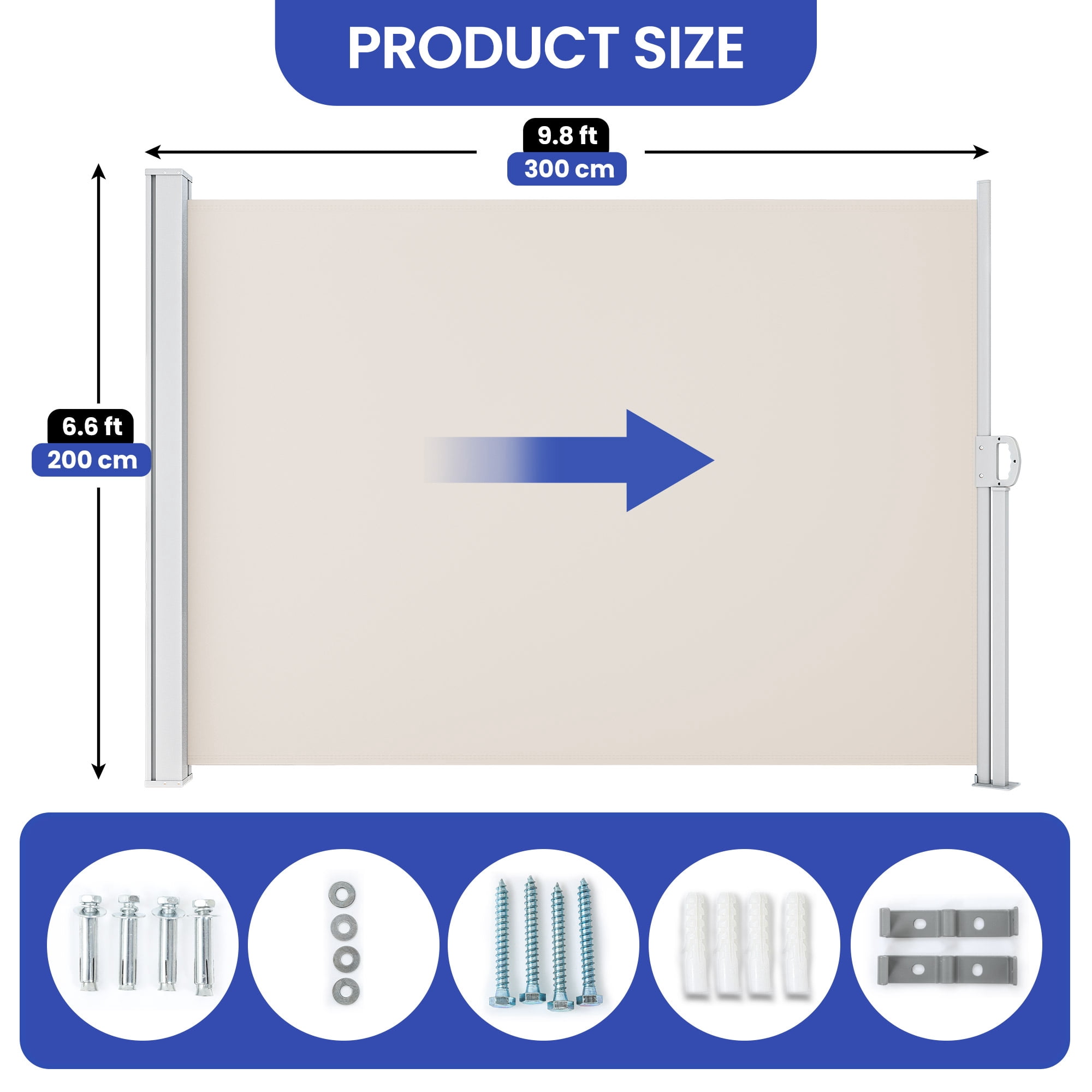 Uforic 118''X 78'' Side Screen Retractable Privacy UV-Resistant Waterproof  for Garden, Deck, Beige