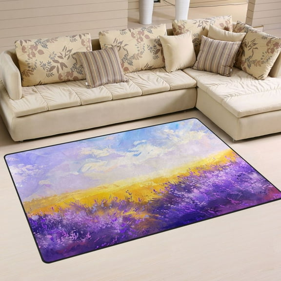Lavender Clouds Wheat Area Rug Washable Floor Carpet Mat 60 x 39 inch for Bedroom Living Room Kids Room Home Decor