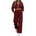 thumbnail image 5 of Brnmyaeo Sweatsuits for Women Long Sleeve Zip Up Crop Hooded Jacket Wide Leg Sweatpants Set 2026 Fall Fleece Lined 2 Piece Tracksuit Sets, 5 of 8