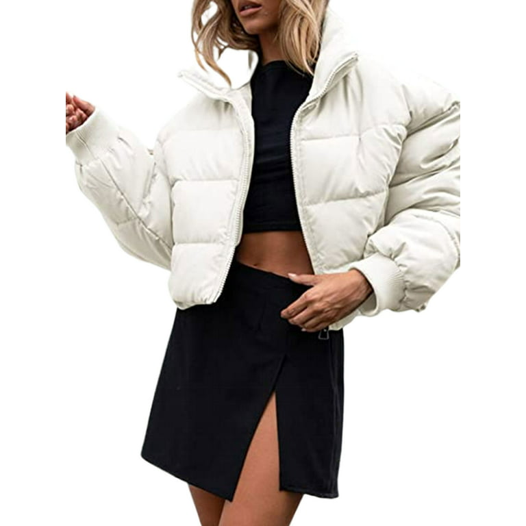  Kwoki Women's Zipper Puffer Jacket Baggy Long Sleeve Stand  Collar Winter Short Down Coat : Clothing, Shoes & Jewelry
