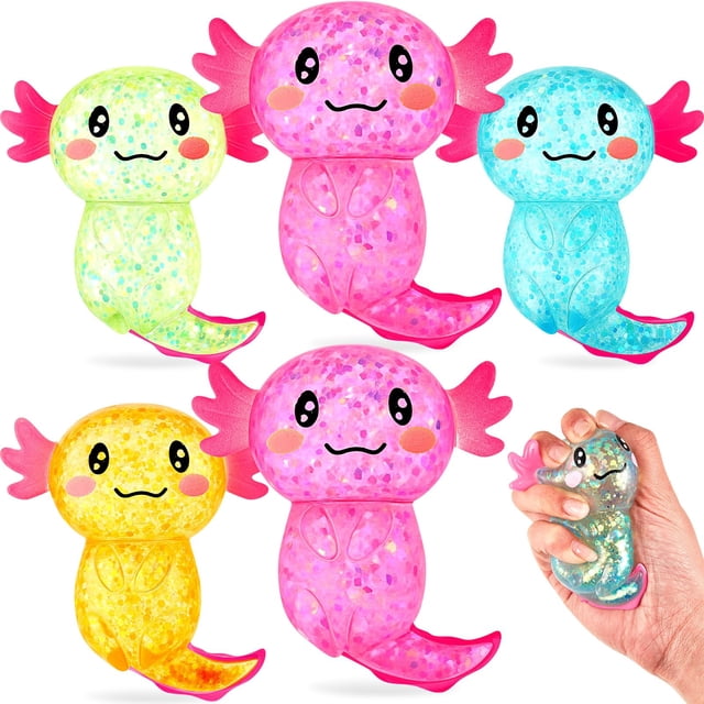 Juguete de compresión Axolotl para aliviar el estrés, 10 x 8 cm, 6 unidades