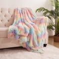 thumbnail image 6 of DweIke Soft Shaggy Rainbow Blanket for Girls Kids,Cute Fluffy Plush Blanket with Cozy Sherpa,60"x80",Rainbow, 6 of 7