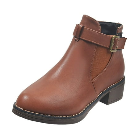 DVKOVI Comfortable Dress Shoes for Women Womens Western Booties Women s Fashion Casual Retro Belt Ankle Boots Boot for Ladies Fall Winter Heel Boots for Women Brown 36