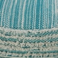 thumbnail image 2 of LR Home Small Fringe Striped Indoor Round Pouf, Aqua/White, 18" x 18" x 14", 2 of 8