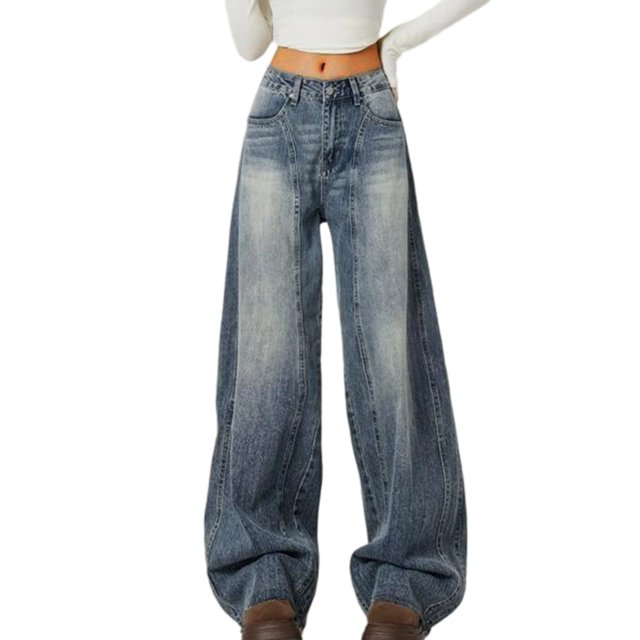 WILLBEST Pantalones Mujer Pantalones Vaqueros de Cintura Alta y Pierna Ancha Para Mujer, Elásticos, Cómodos, Informales, Para Caminar, Trotar, Festivales de Música, Ropa de Diario, Estilo Retro.