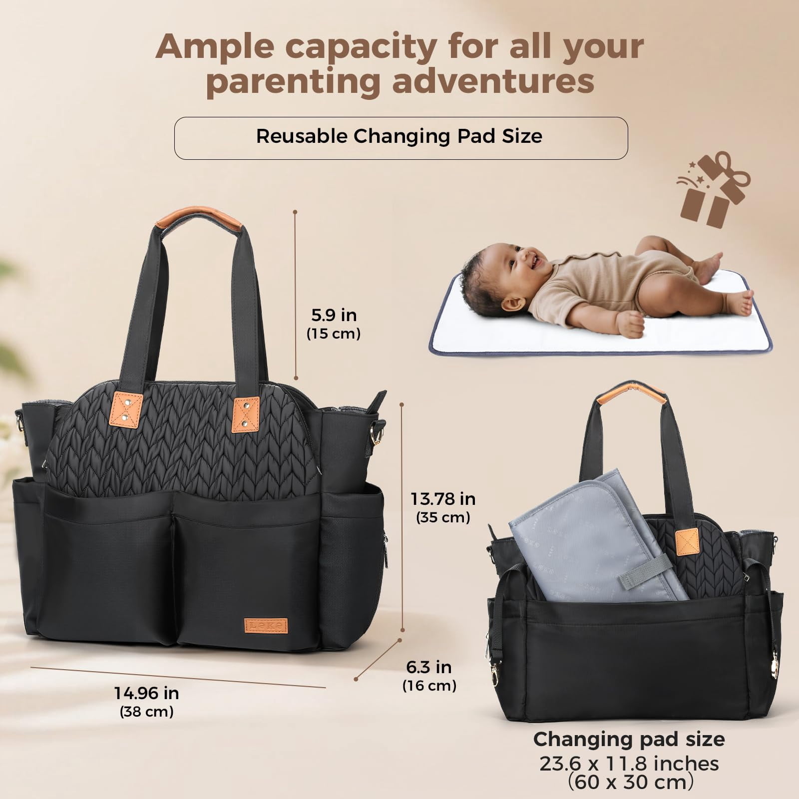 17-Pocket Large Waterproof Diaper Bag Tote - Twill Baby Bag with Portable Changing Pad, Crossbody Hospital Labor Delivery Bag for Mom, Newborn Essentials Gift
