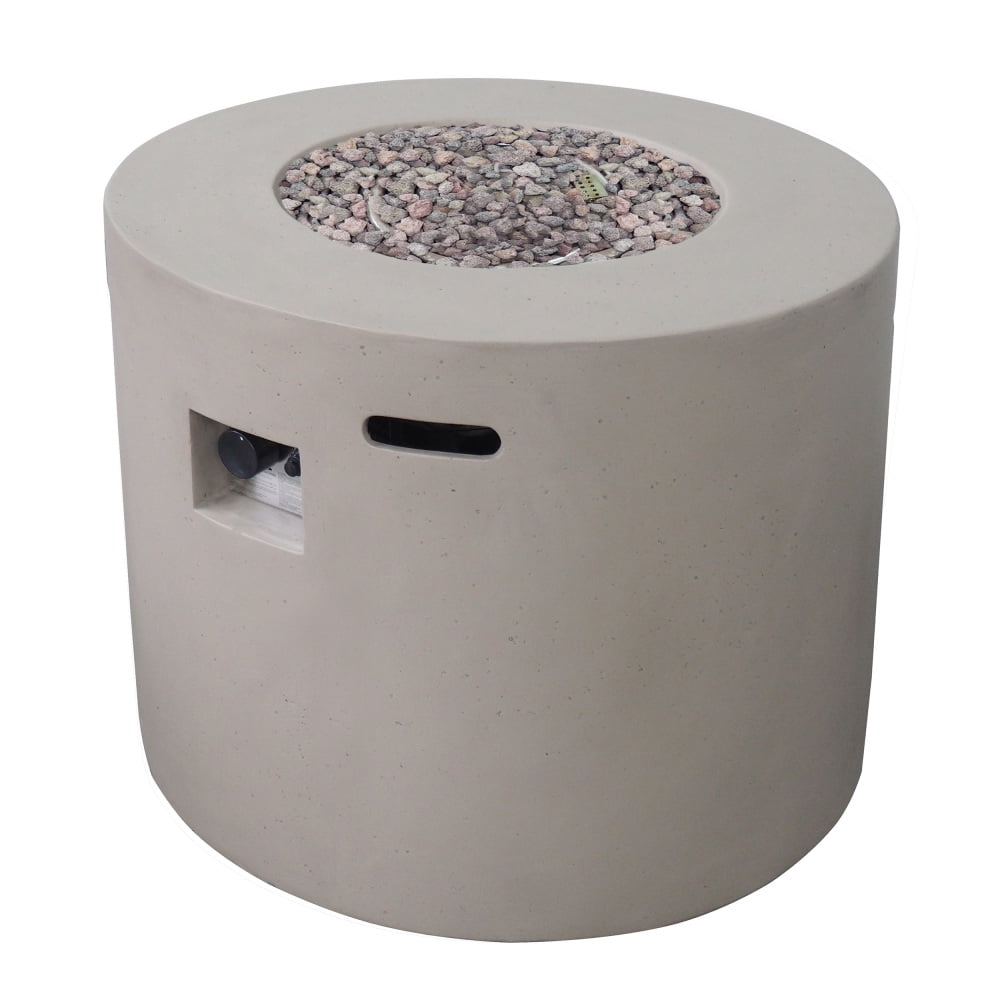 31" Round Light Weight Concrete Gas Fire Pit in Light Gray and dark grey