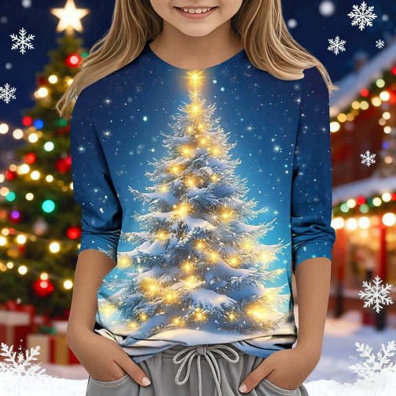 BaoFuBaoMei Funny Graphic Tees Boys Girls Christmas Christmas Tree Long Sleeve Pullover Shirt Slim Crew Neck Fall Clothing for Christmas Dinner Vacation Holiday
