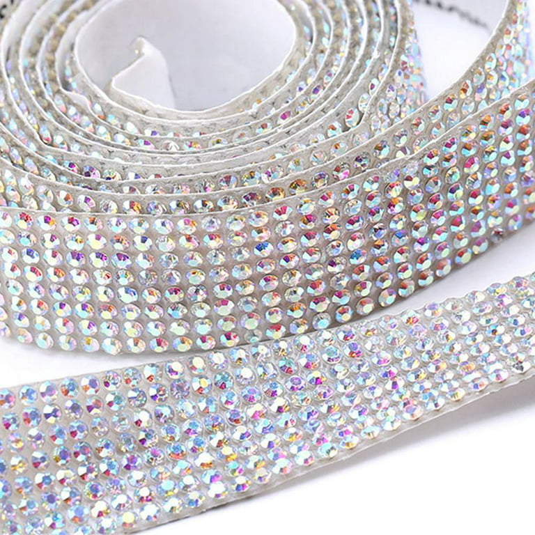 Outus 6 Rolls Self Adhesive Crystal Rhinestone Ribbon Diamond Bling Ribbons  Wrap 6 Yards Mesh Glittering